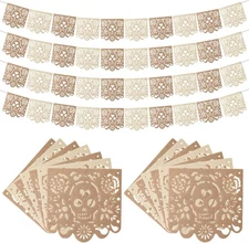 4 Pcs Mexican Party Banner, 40 Feet Fiesta Papel Picado Brown, Creamy Beige 