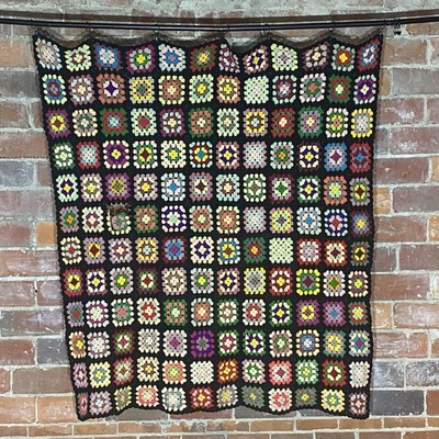 Vintage Granny Square Afghan 56  x 66  MCM Roseanne Grandma Core