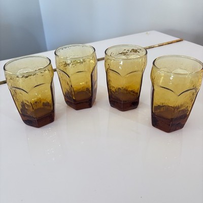 Vintage Set Of  4 Libbey Chivalry Amber  6 Oz Juice Glasses 3.75''
