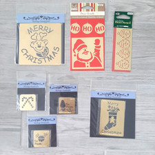 Lot Of 7 Brass Stencils Embossing Christmas Santa Reindeer Stocking gift tag NEW