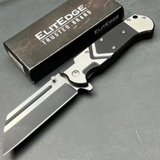 ElitEdge Assisted Opening Black G10 Handles Flipper Cleaver Blade Pocket Knife