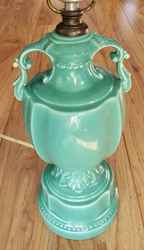 McCoy / Hall / Weller Turquoise Lamp, Vintage Neoclassical Pottery Green WORKS!