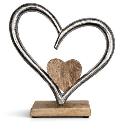 Premium Deko-Aufsteller Herzen - Metall und Mangoholz - Metallfigur