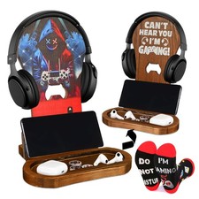 Gamer Gifts Men Boys Graduation Room Decor Accessories Wooden Headset Stand