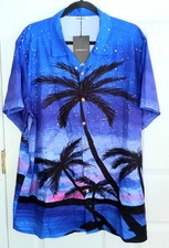 NWT Hawalili Men' s Hawaiian Tropical Palm Trees Button Up Short Sleeve Shirt XL