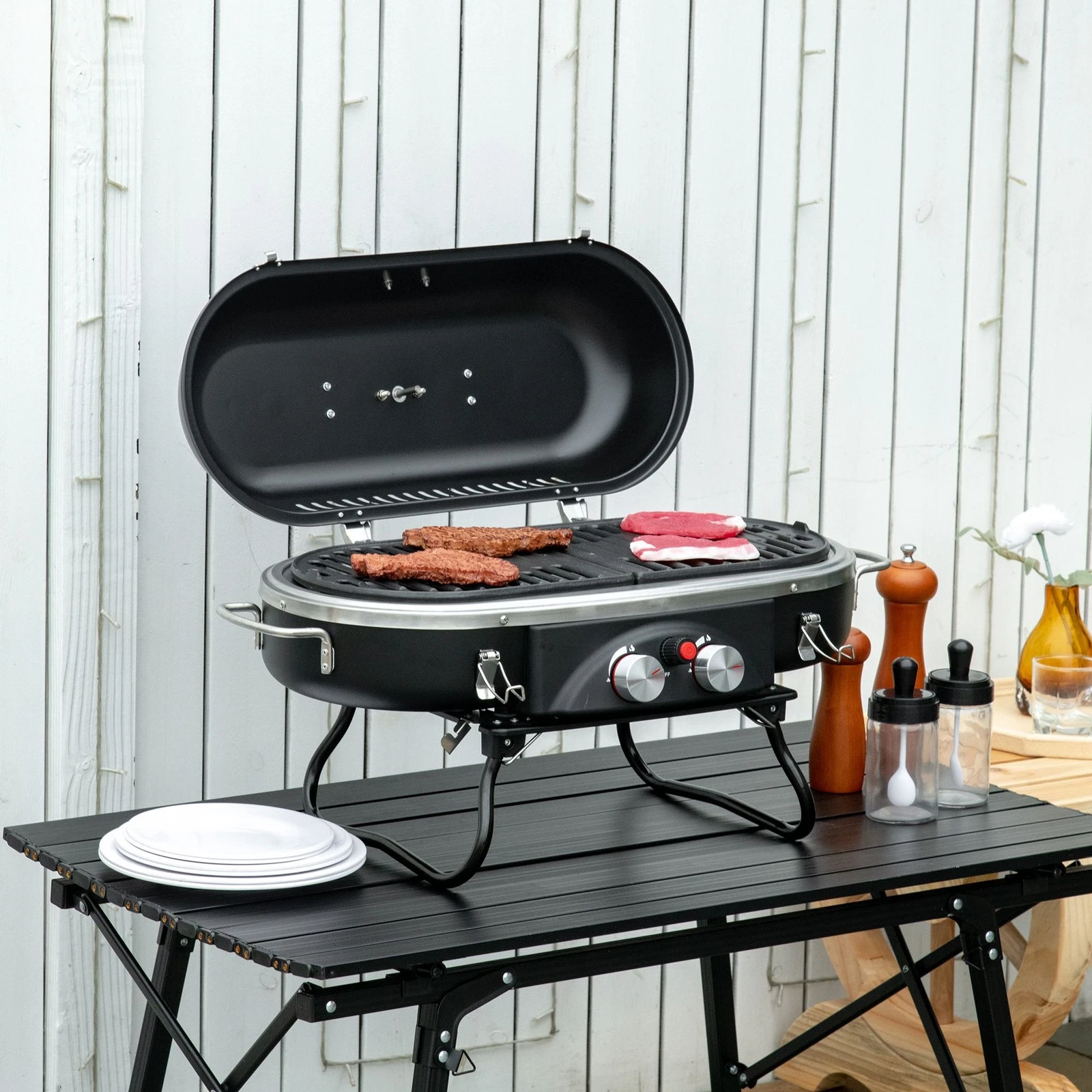 Foldable Table Top Gas Barbecue Grill with 2 Burners Lid Thermometer
Opens in a new window or tab