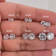Silver Round Diamond Stud Earrings Round Earrings CZ Earrings CZ Silver Studs