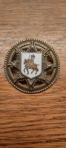 Vintage Shield knight Red White Champleve Enamel  Heraldic Star Brooch