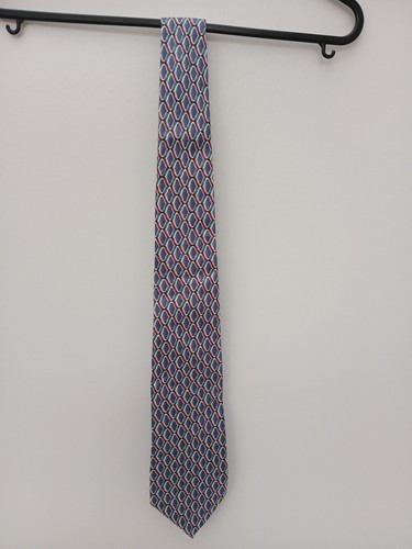 Silk by Sovrano made in U.K. Silk Tie Blue-red & Green pattern Neck Tie - Picture 12 of 15