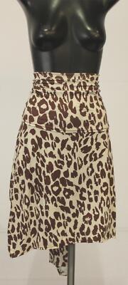 OrderPlus Women's Asymmetrical Leopard Pull-On Skirt LV5 Brown Large NWT