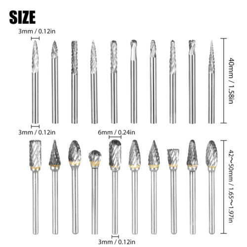 Tungsten Carbide Rotary Burr Bit Set 1/8" Cutting Carving Burrs for Dremel Tool - Picture 10 of 11