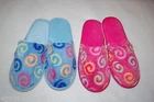 Womens Slippers 2 LOT Terry Cloth HOUSE SHOES Pink Blue Swirl S 5-6 M 7-8 L 9-10