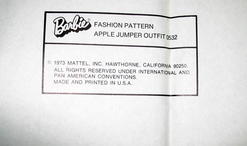 Rare 1973 Mattel Barbie Patterns for Girls sz 6 8 10 Apple Jumper, Blue Jean - Picture 4 of 4