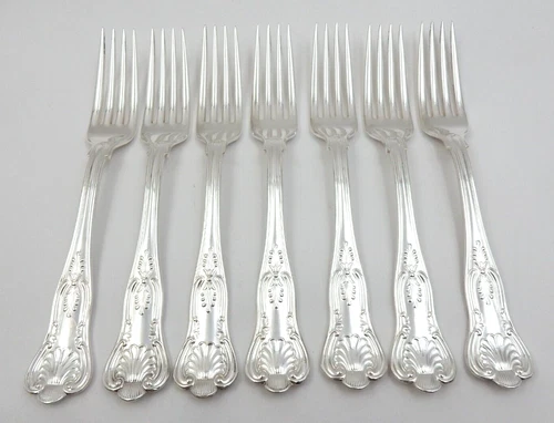ANTIQUE SET OF 7 GORHAM KINGS 1890 SILVERPLATE FORKS ~ 7-1/8" DINNER FORKS