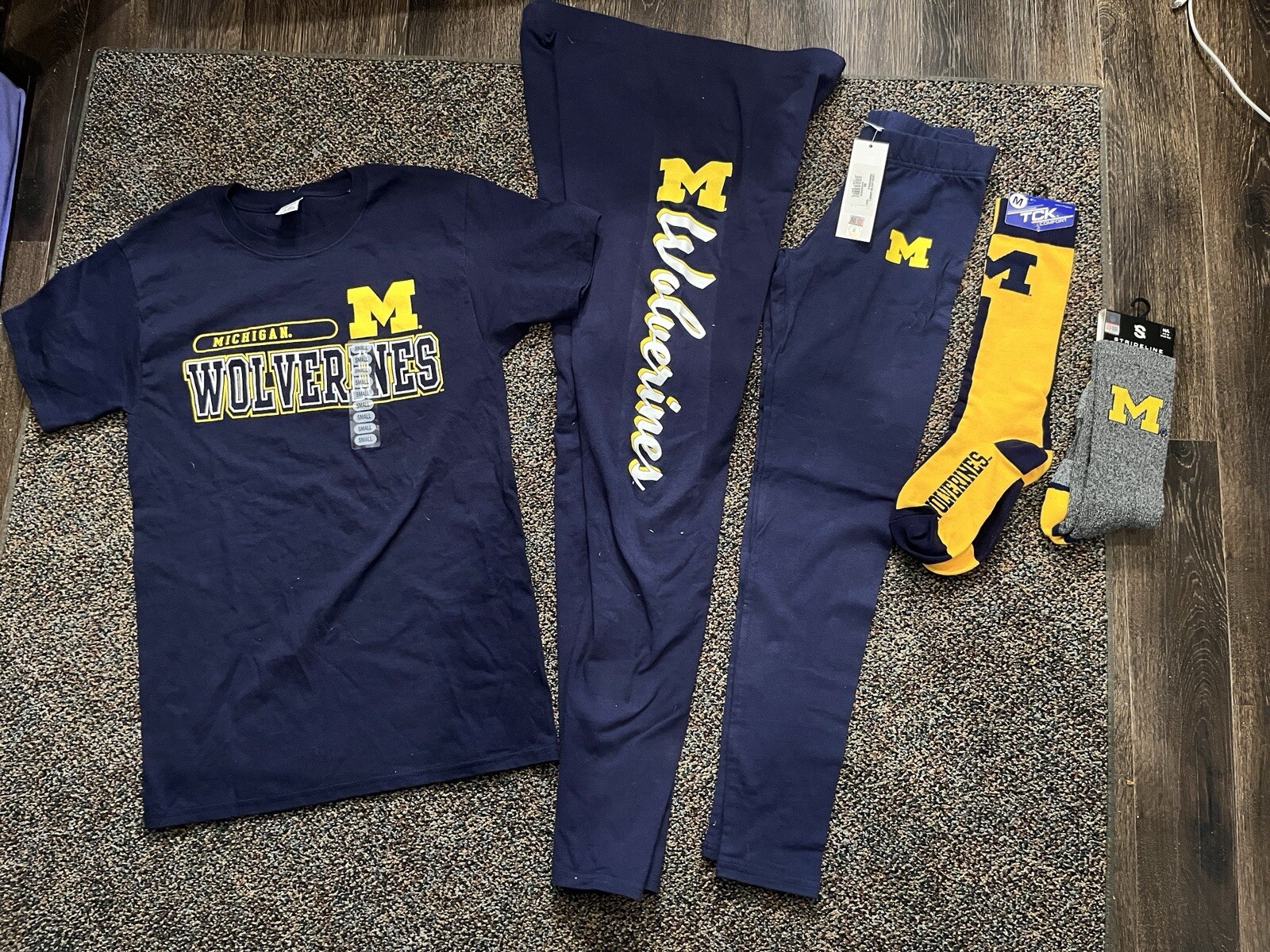Bundle of 5 Brand New Michigan Wolverine’s Apparel- 1 Shirt, 2 Socks, 2 Leggings