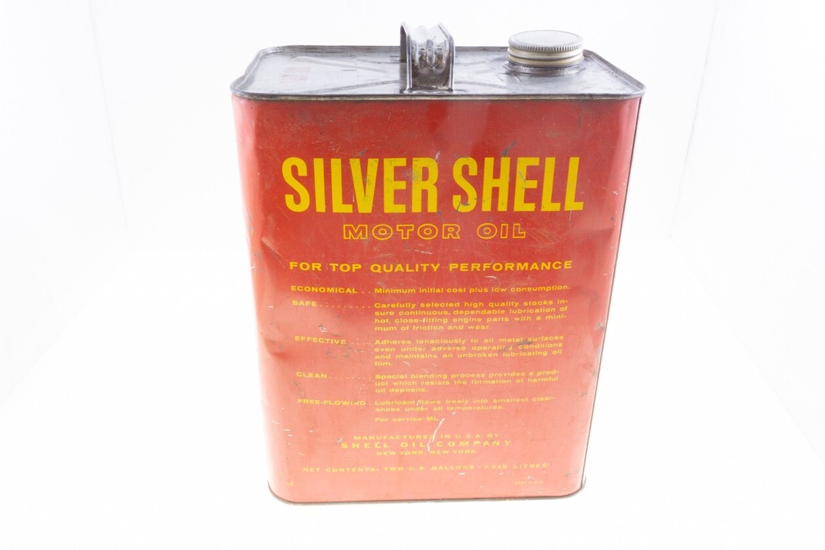 USヴィンテージオイル缶　 SILVER SHELL MOTOR OIL vintage silver shell motor oil 2 gallon motor oil can 1950s