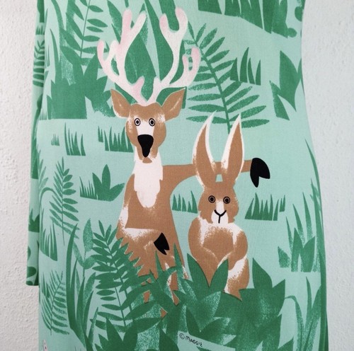 70s Gene Berk GB3 Maggie Print Flora Fauna Woodland Green Midi Sheath Dress S/M - Picture 8 of 12