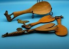 Vintage Salad Servers Utensils Set of Four Hand Carved Zebra Spoons Forks
