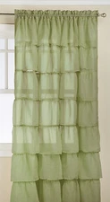 Two (2) Gypsy Ruffled Sheer Curtain Panels, Sage Green, 60" wide by 84" long