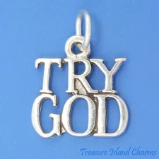 Try God Religious 925 Solid Sterling Silver Charm Pendant MADE IN USA