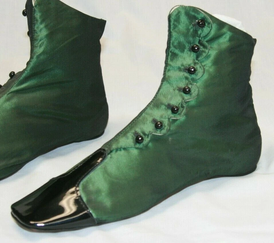 Bota de mujer 1850-1860 con botones laterales de seda esmeralda Foto 3 de 4