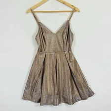 Lulus Keeps Getting Better Gold Sparkle Strappy Skater Mini Dress Women's Small