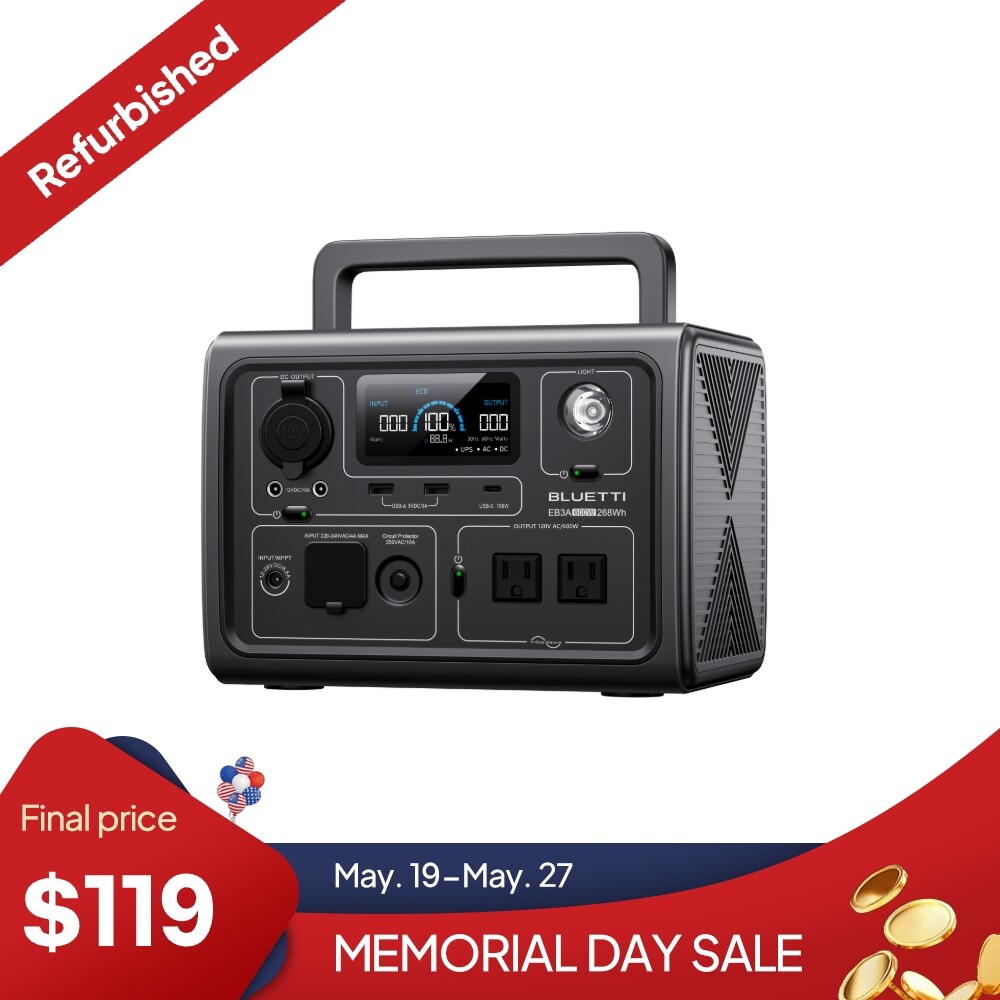 BLUETTI ポータブル電源 EB3A 268Wh 新品未開封品 BLUETTI ポータブル電源 EB3A スチールグレー 268Wh/600W 軽量