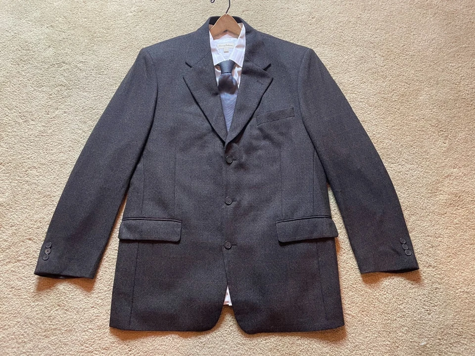 Claiborne Worsted Lambswool Glen 格子灰色运动外套西装外套 44L — 第 4/4 张图片