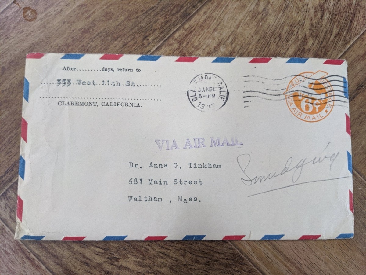 1933 Posted Air Mail Envelope & Typed Letter From Claremont, CA To