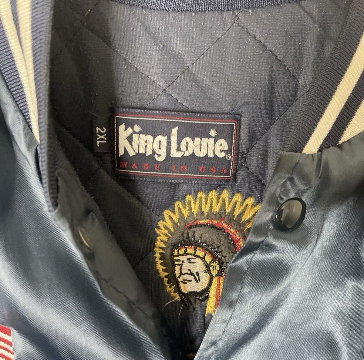 90s USA製 King Louie UAW スタジャン XL ブラック f2 Vtg King Louie USA Satin Jacket 2XL Embroidered American Legion