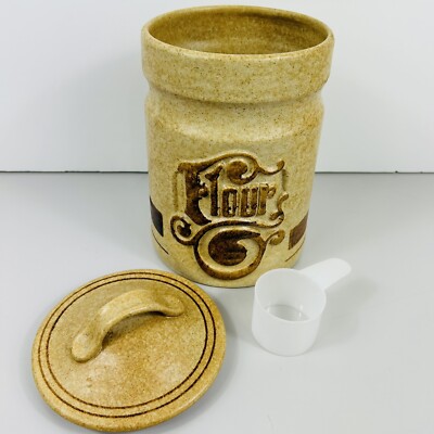 Flour Jar Pottery Craft #508 Countertop Storage Canister & Lid VTG Stoneware USA