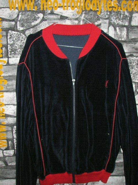Vintage YVES SAINT LAURENT SLIM FIT blu red velvet SWEATER '70s made in France