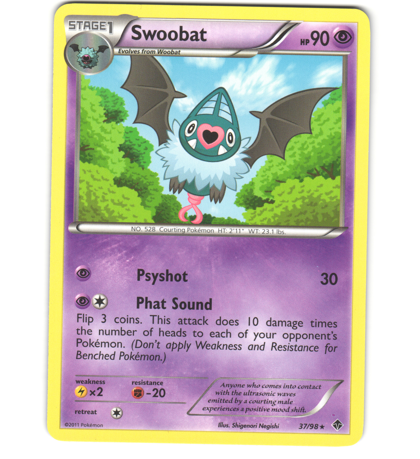 Pokemon 2011 Near Mint NM Swoobat Emerging Powers Rare 37/98 Card