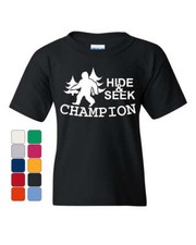 Hide and Seek Champion Youth T-Shirt Bigfoot Yeti Funny Humor Kids Tee
