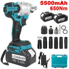 Cordless Electric Impact Wrench Gun 1/2'' W/2x 5.5Ah Battery High Power Driver