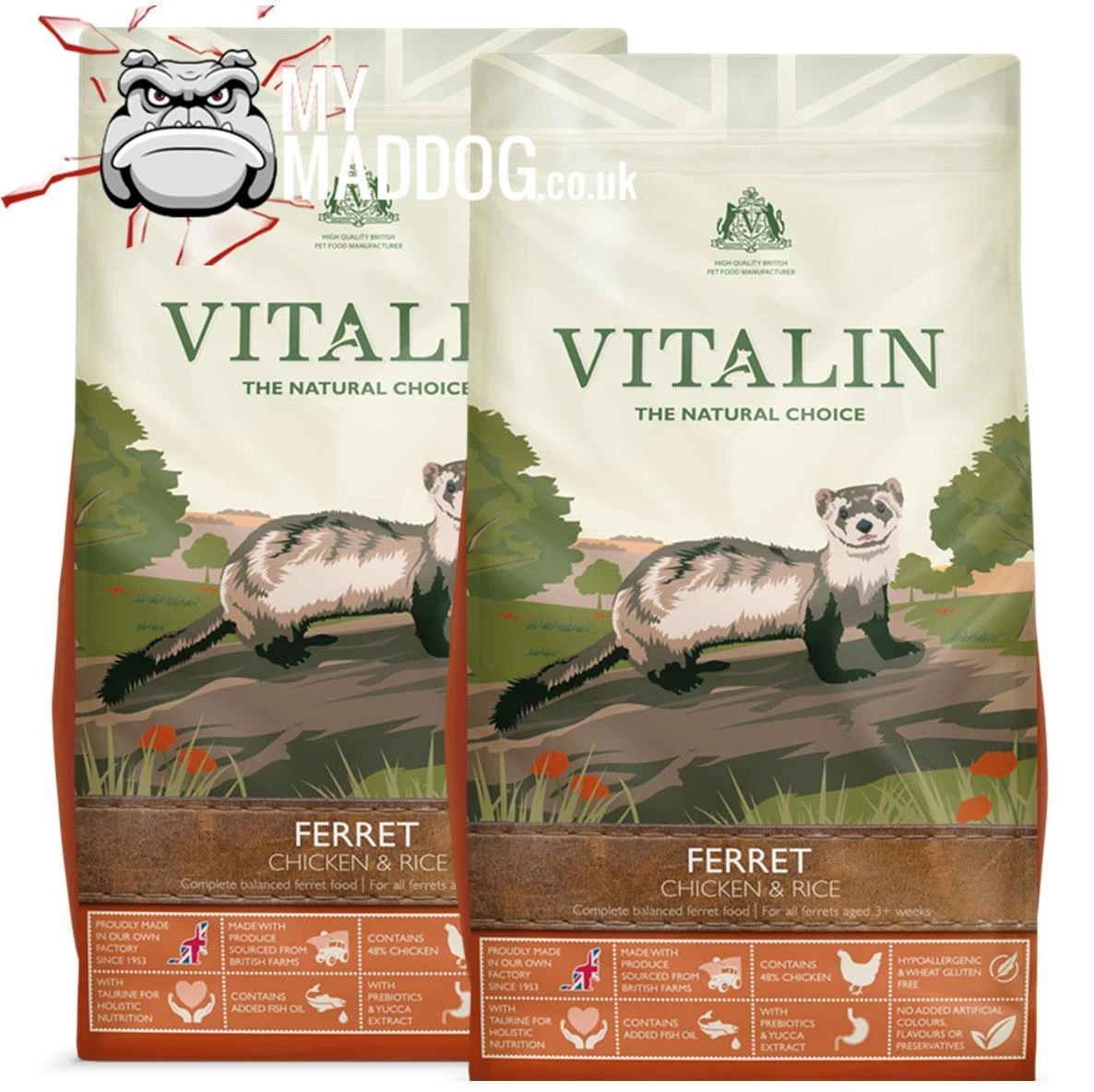2 x 12kg Vitalin Super Premium Ferret Biscuits Food HYPOALLERGENIC Over 40 Meat