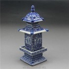 Old Collecting Antique Chinese blue and white porcelain layered tower Vases