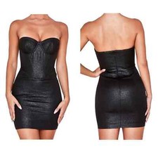 House of CB Eevi black sparkle bodycon strapless bustier mini dress XS NWT