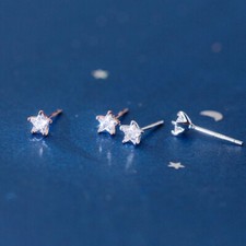 925 Sterling Silver For Women Kids Girls Gift Star Clear CZ Stud Earrings A1438