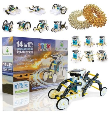Solar Robot Kit STEM Projects for Kids 14-in-1 & Massage Rings Extra Gift DIY...