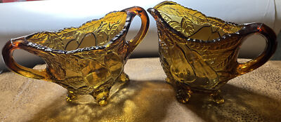 amber glass with pear motif s sugar and creamer bowls 