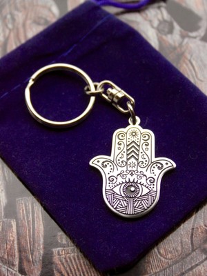 Hamsa Handschlüsselring mit Geschenktüsche, böser Blick Schutz Amulett Charm Talisman