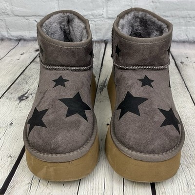 Steve Madden Fur Lined Ankle Boots Women's Size 6.5 Platform Gray
