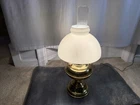 Vintage Electrified Rayo Brass Oil Table Lamp With White Milk Glass Shade [238]