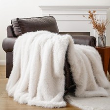 Luxury White Faux Fur Throw Blanket Fluffy Cozy Soft Warm Fur Blanket for Couch