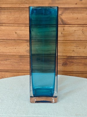 Vintage massive Glas Blockvase, Blau, Sommerso, Mid Century Modern Stil, 60er 70