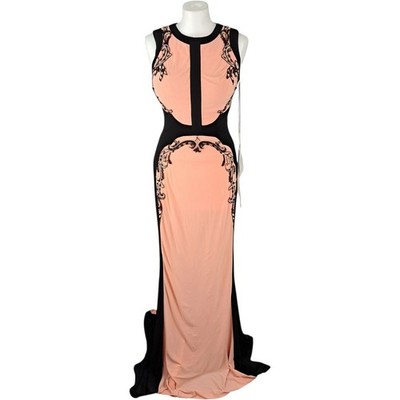 Mon Cherie Evening Dress S Women's Pink Black Size 6 Bead Work Beautiful Prom