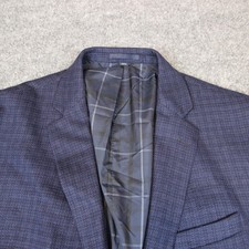 Jos A Bank 1905 Jacket Sport Coat Blazer 43L Blue Plaid Wool Elbow Patch Tailor