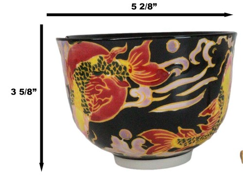 Schwarze Orientalische Koi Fische Keramik Donburi Ramen Suppenschüssel mit Essstäbchen Set - Bild 2 von 9