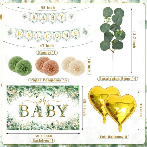 Sage Green Baby Shower Decoration for Girl Boy 99Pcs, Boho Greency Neutral Pa... - Picture 2 of 7